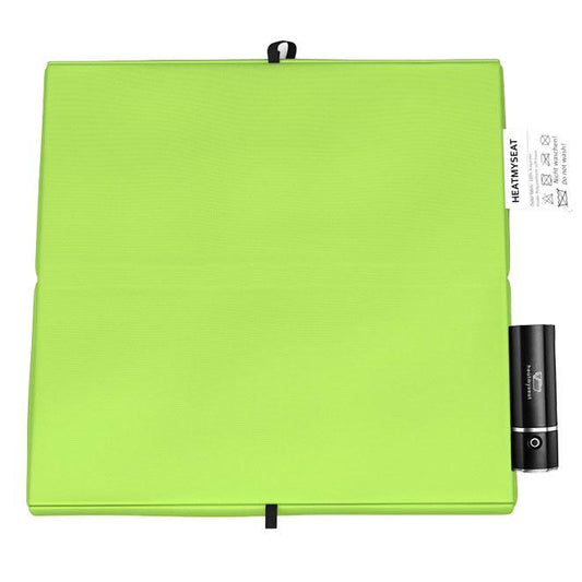 Coussin chauffant d'extérieur d'un vert croustillant. Le plus beau coussin pour le camping